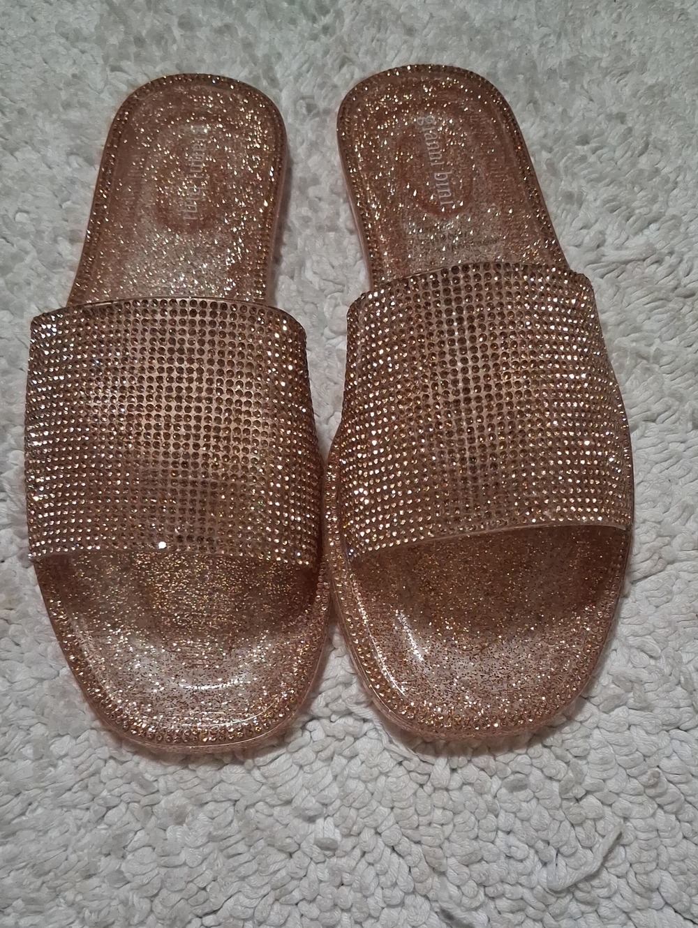 Gianni Bini Rose Gold Glitter Rhinestone Slide Sandals